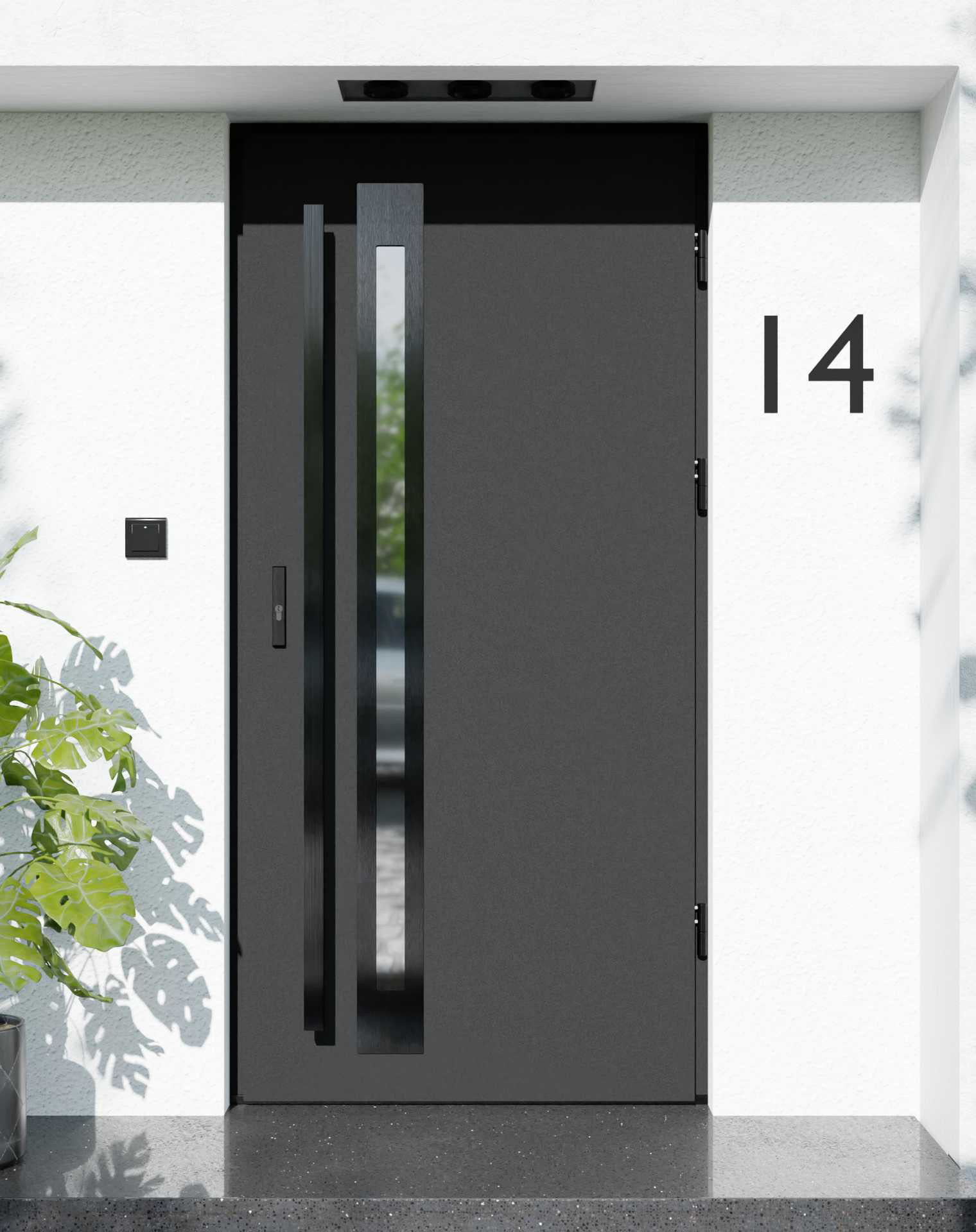 Drzwi zewnętrzne do domu z pochwytem i ościeżnicą aluminiową Otto 34B Noir w systemie Alu