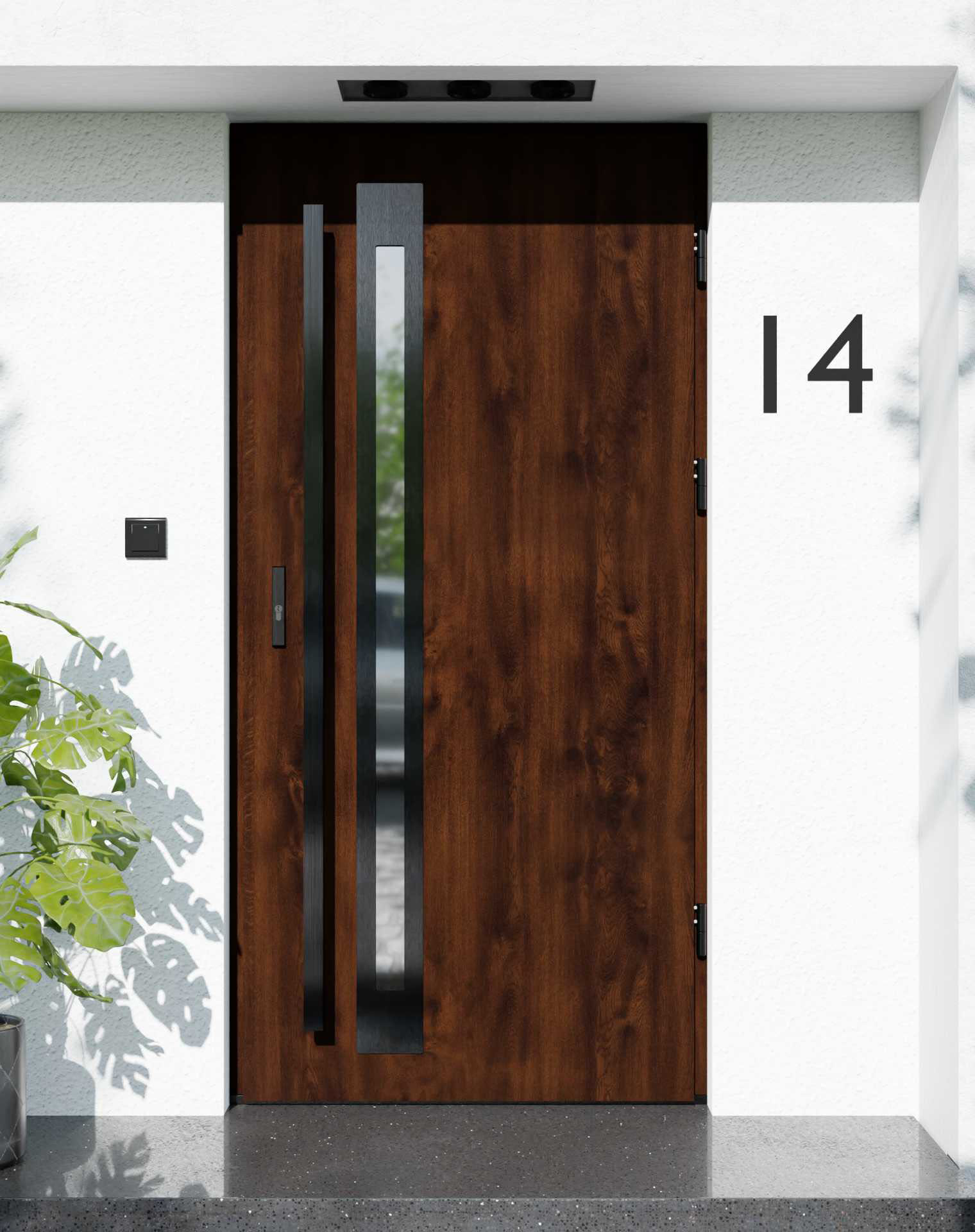 Drzwi zewnętrzne do domu z pochwytem i ościeżnicą aluminiową Otto 34B Noir w systemie Alu