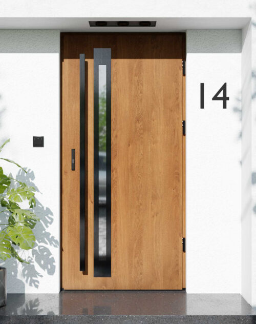 Drzwi zewnętrzne do domu z pochwytem i ościeżnicą drewnianą Otto 34B Noir w systemie Wood extra