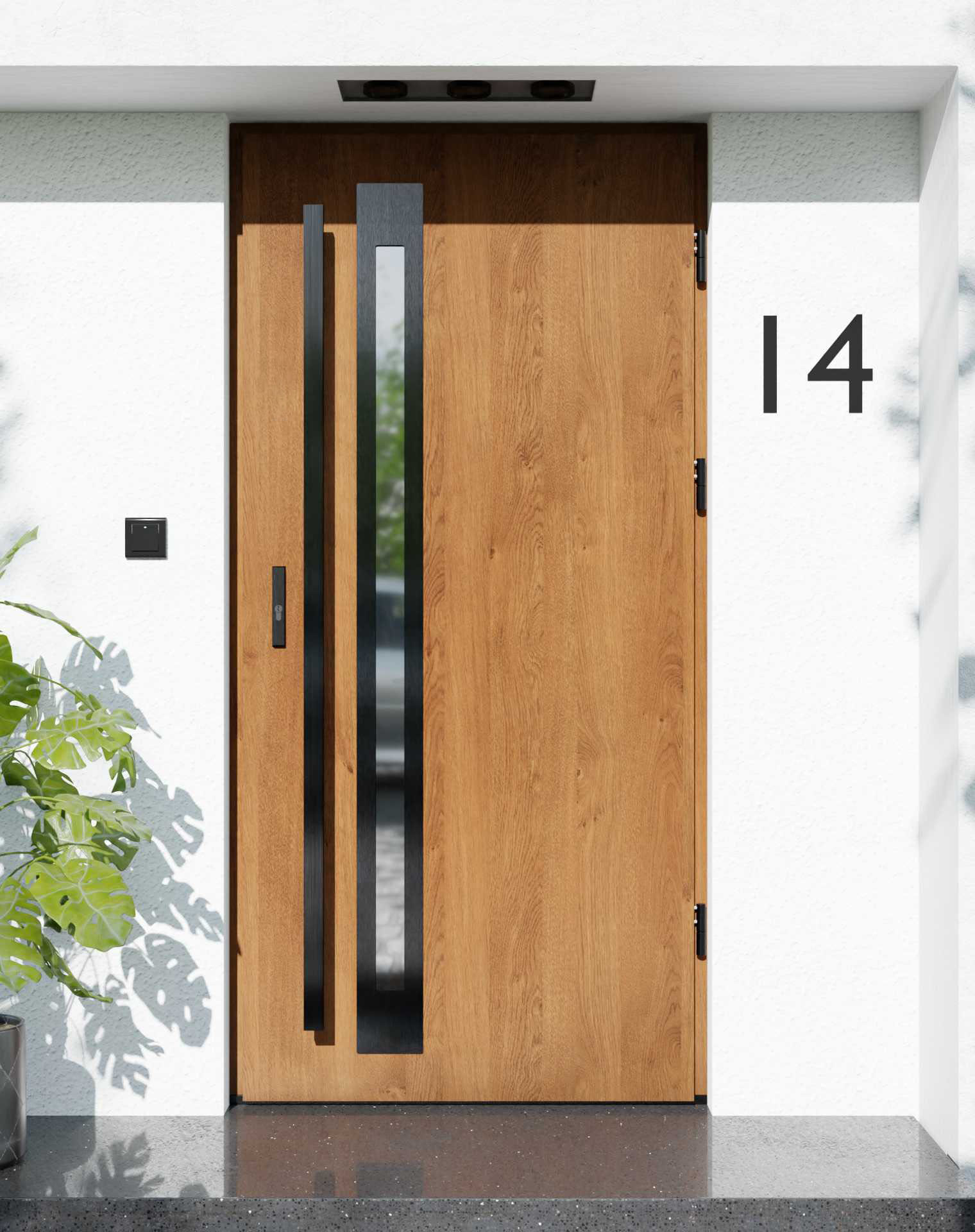 Drzwi zewnętrzne do domu z pochwytem i ościeżnicą aluminiową Otto 34B Noir w systemie Alu