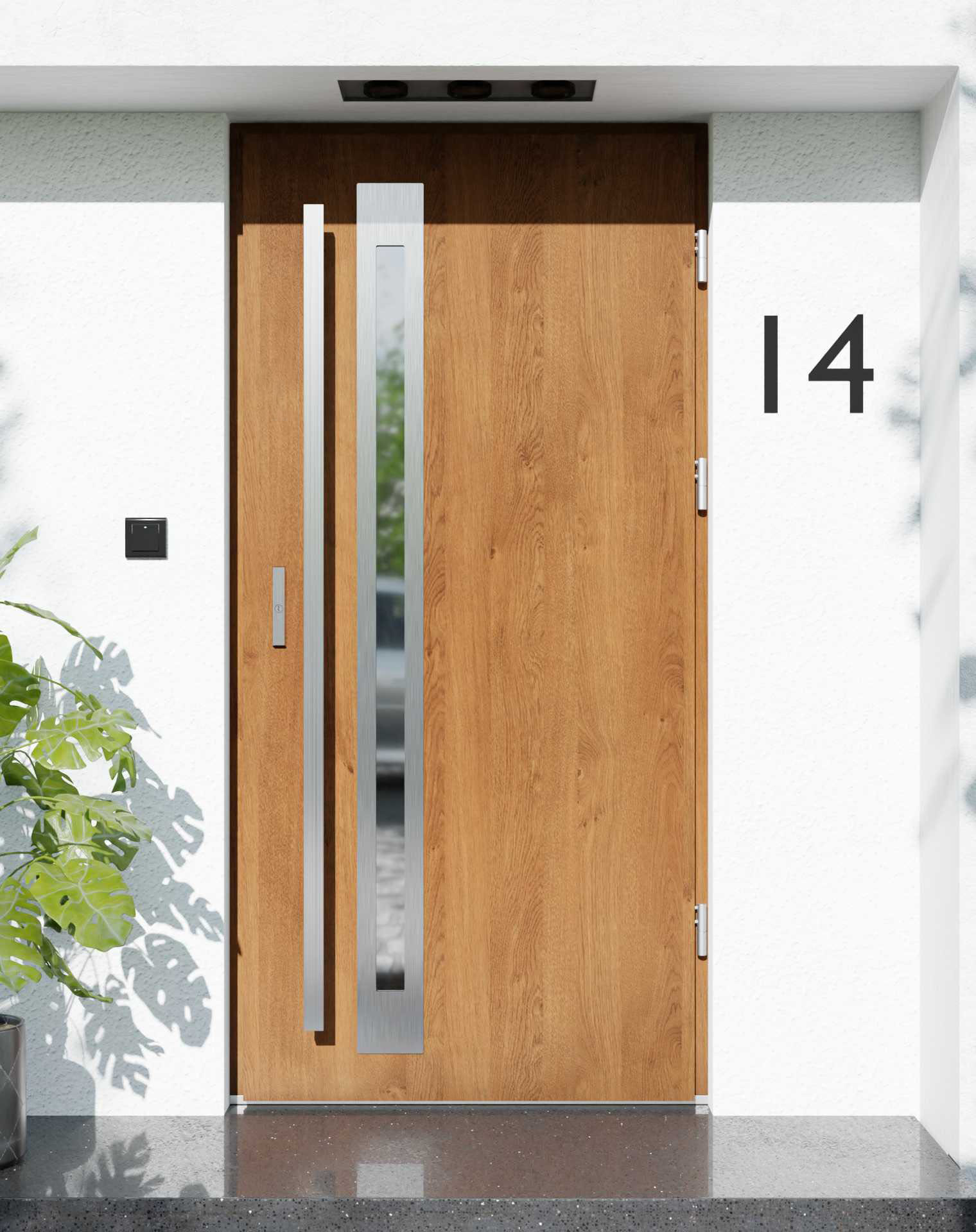 Drzwi zewnętrzne do domu z pochwytem i ościeżnicą aluminiową Otto 34B w systemie Alu