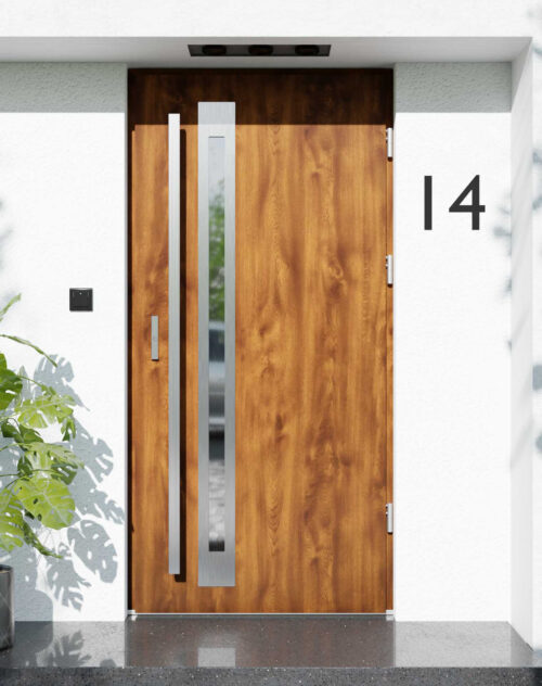 Drzwi zewnętrzne do domu z pochwytem i ościeżnicą drewnianą Otto 34B w systemie Wood extra