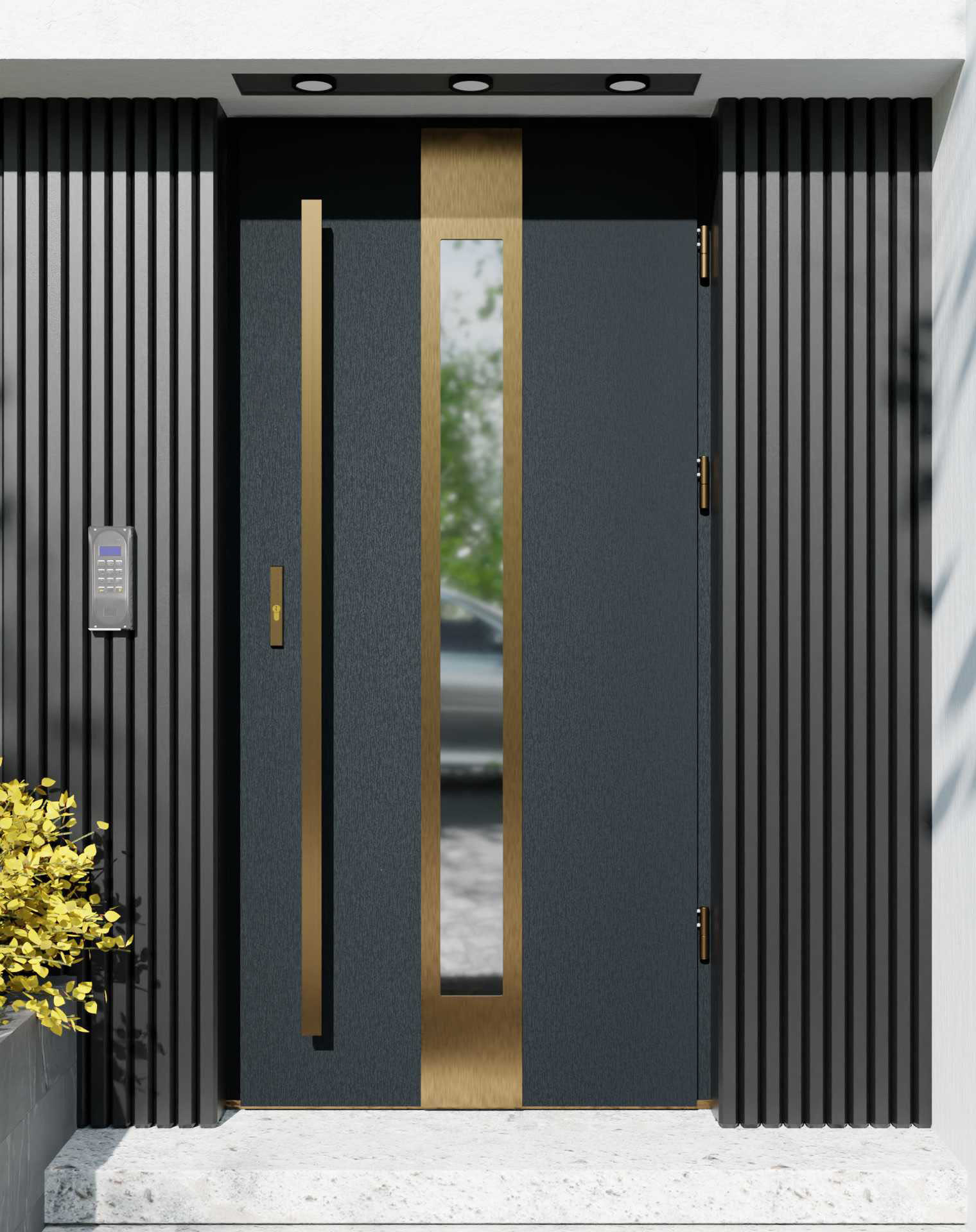 Drzwi zewnętrzne do domu z pochwytem i ościeżnicą aluminiową Otto 35 Gold w systemie Alu