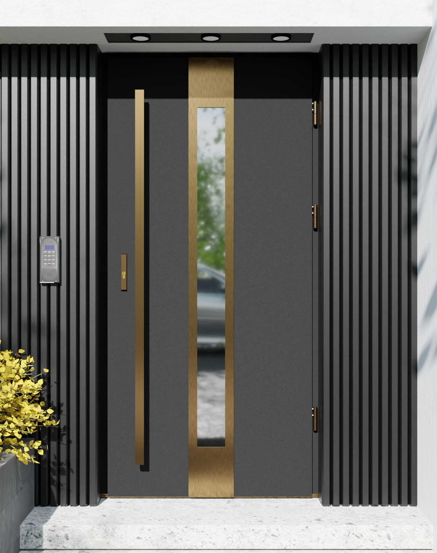 Drzwi zewnętrzne do domu z pochwytem i ościeżnicą aluminiową Otto 35 Gold w systemie Alu