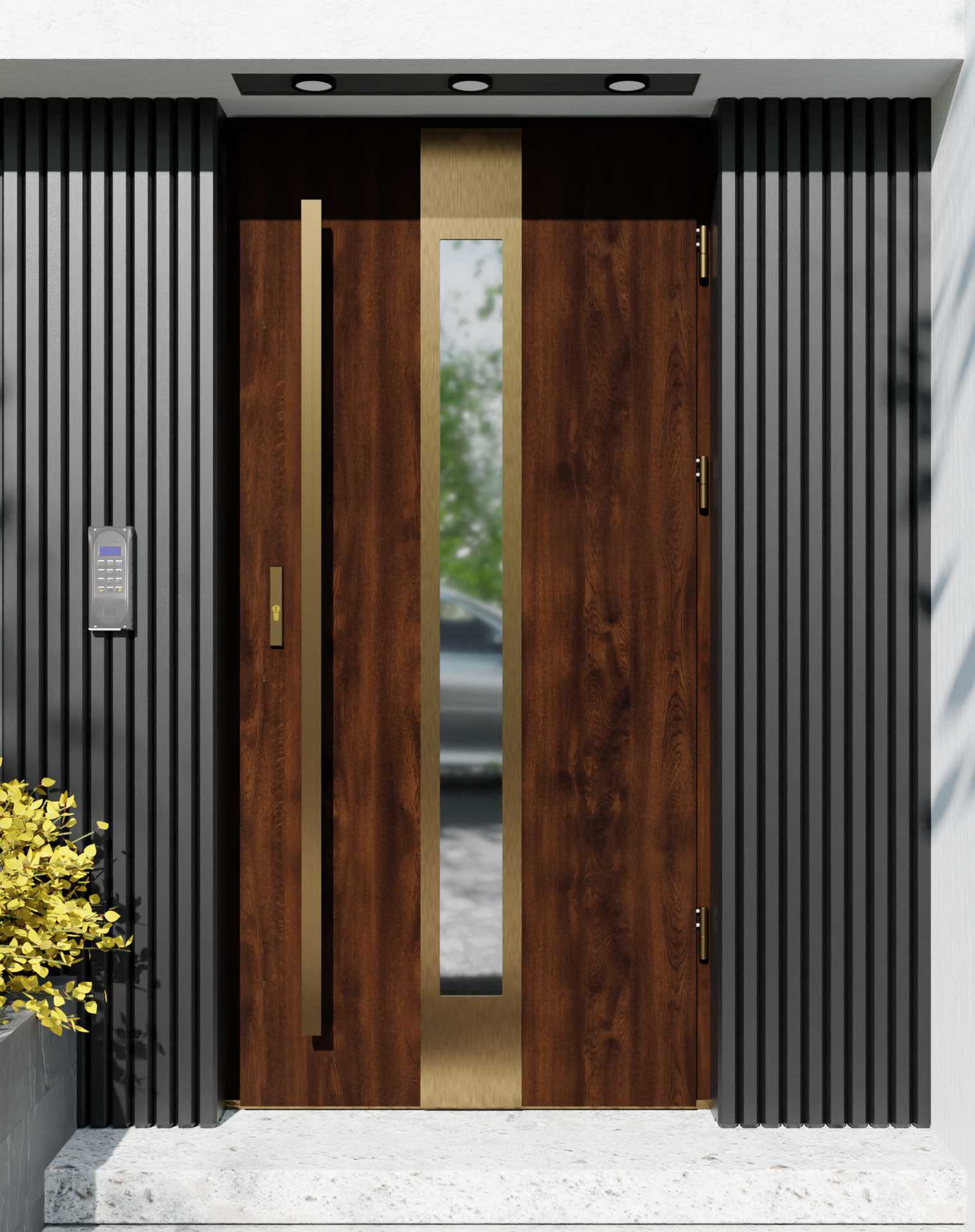 Drzwi zewnętrzne do domu z pochwytem i ościeżnicą aluminiową Otto 35 Gold w systemie Alu