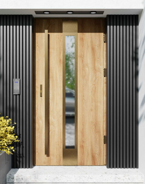 Drzwi zewnętrzne do domu z pochwytem i ościeżnicą aluminiową Otto 35 Gold w systemie Alu