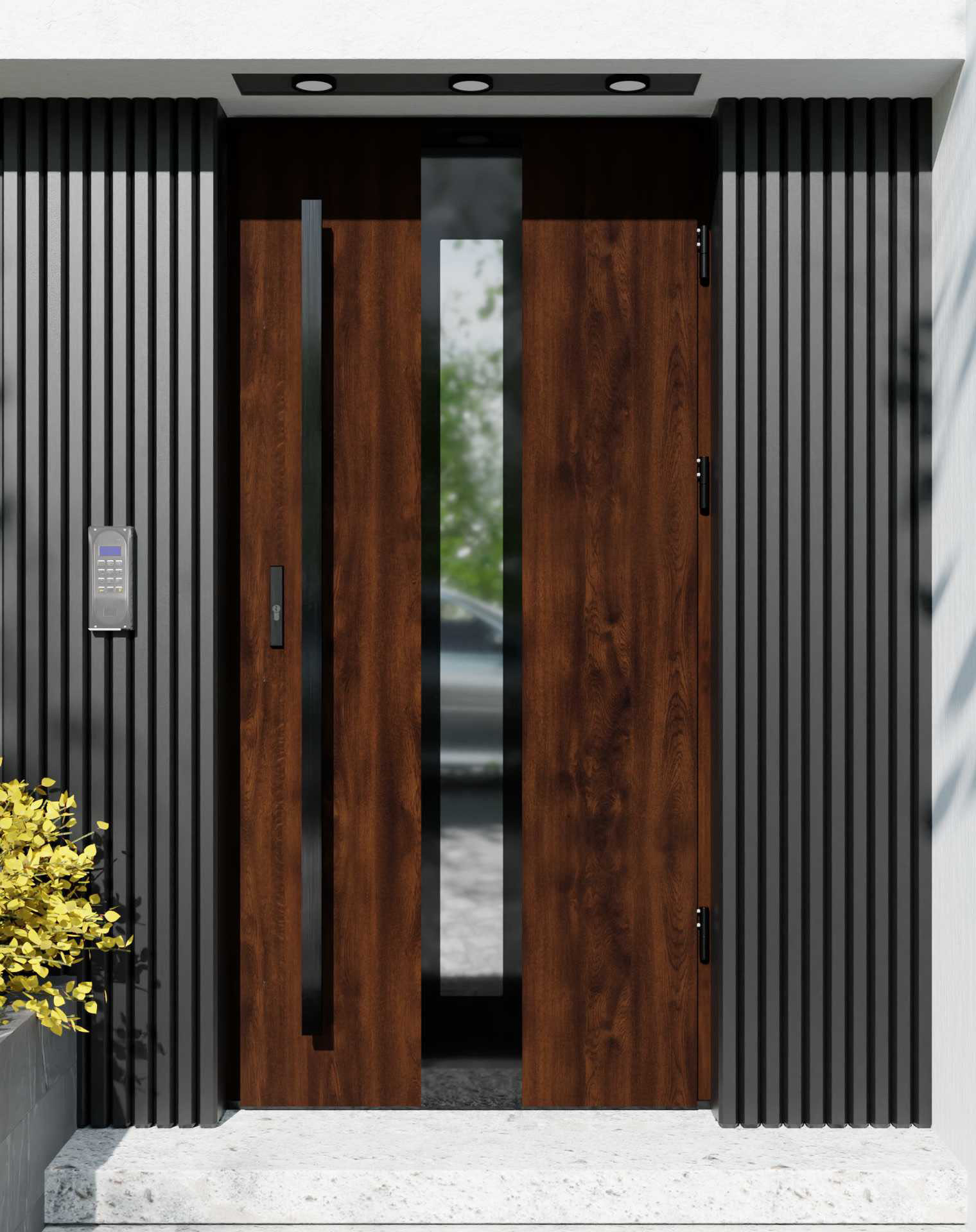 Drzwi zewnętrzne do domu z pochwytem i ościeżnicą aluminiową Otto 35 Noir Glass w systemie Alu