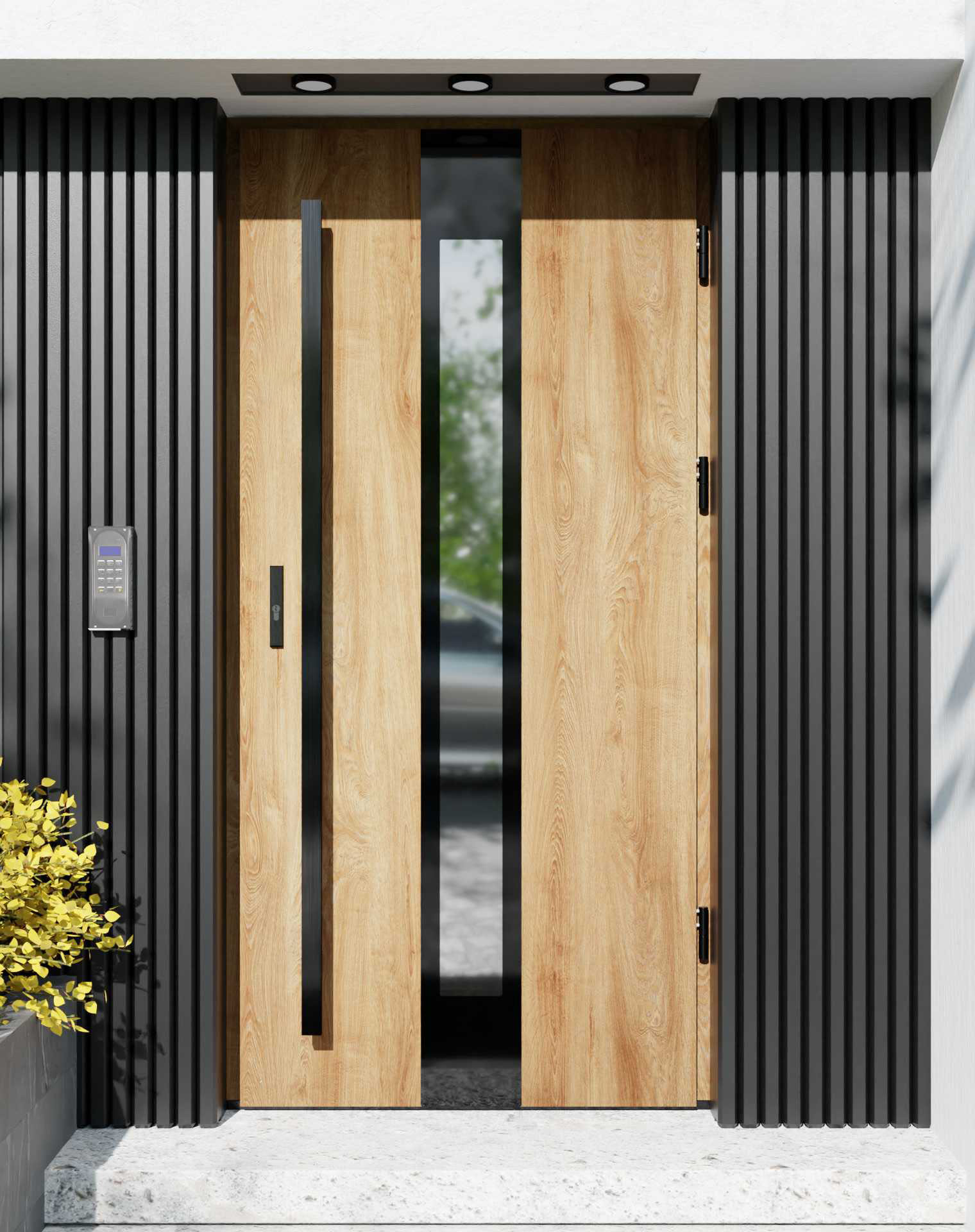 Drzwi zewnętrzne do domu z pochwytem i ościeżnicą aluminiową Otto 35 Noir Glass w systemie Alu