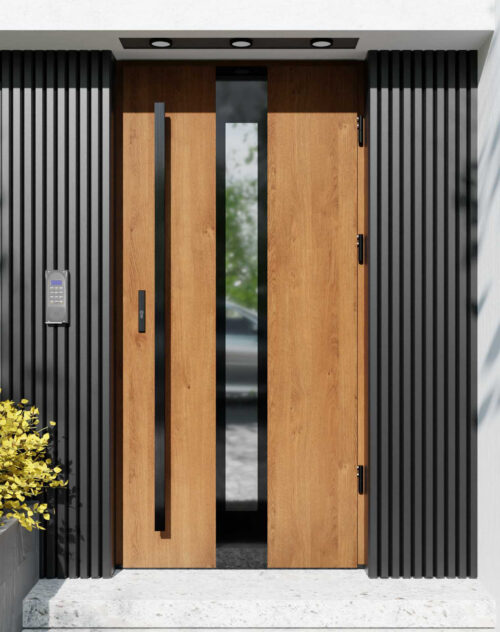 Drzwi zewnętrzne do domu z pochwytem i ościeżnicą aluminiową Otto 35 Noir Glass w systemie Alu extra