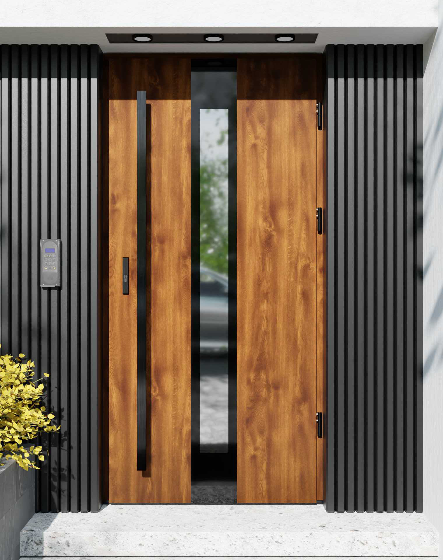 Drzwi zewnętrzne do domu z pochwytem i ościeżnicą aluminiową Otto 35 Noir Glass w systemie Alu