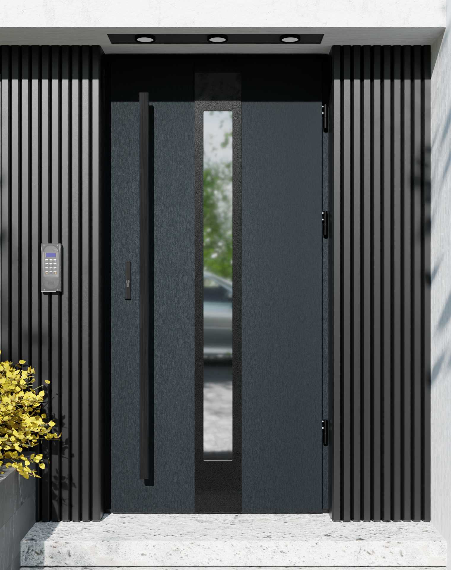 Drzwi zewnętrzne do domu z pochwytem i ościeżnicą aluminiową Otto 35 Noir Matt w systemie Alu