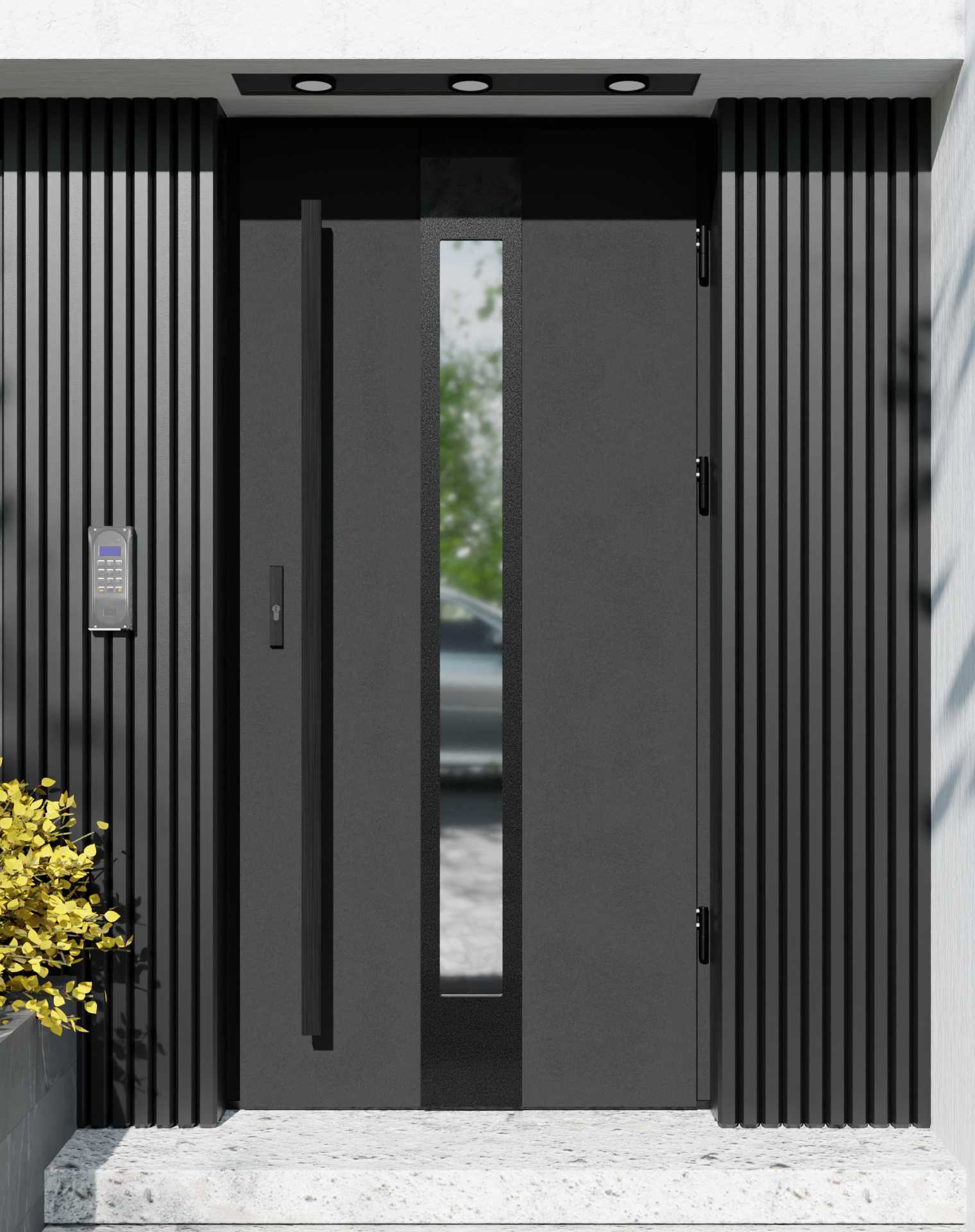 Drzwi zewnętrzne do domu z pochwytem i ościeżnicą aluminiową Otto 35 Noir Matt w systemie Alu