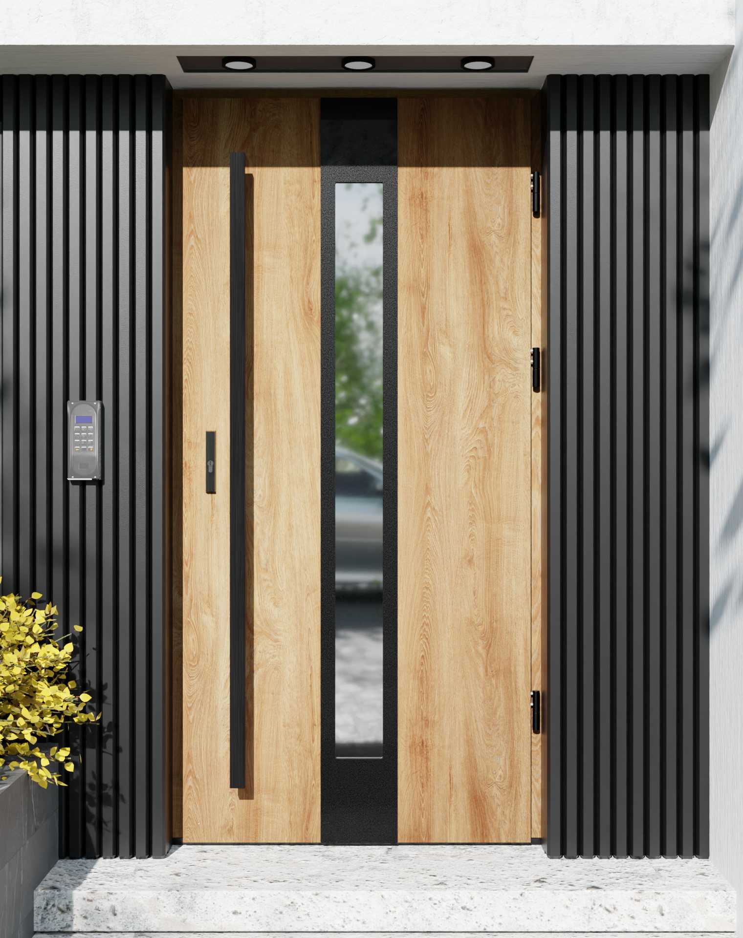 Drzwi zewnętrzne do domu z pochwytem i ościeżnicą aluminiową Otto 35 Noir Matt w systemie Alu