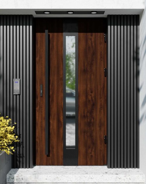 Drzwi zewnętrzne do domu z pochwytem i ościeżnicą aluminiową Otto 35 Noir Matt w systemie Alu extra