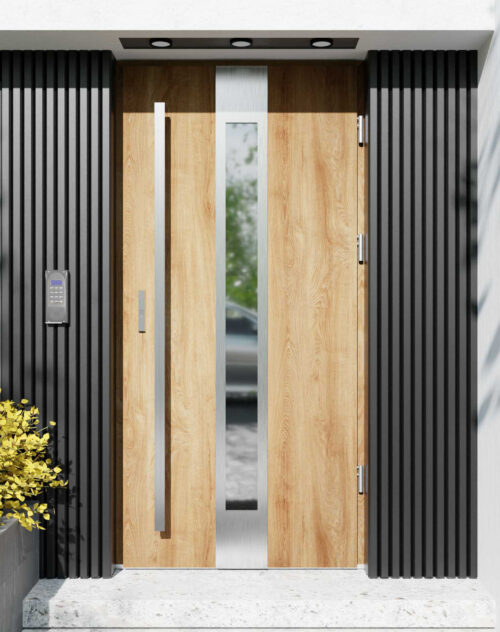 Drzwi zewnętrzne do domu z pochwytem i ościeżnicą aluminiową Otto 35 w systemie Alu