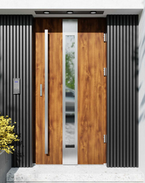 Drzwi zewnętrzne do domu z pochwytem i ościeżnicą drewnianą Otto 35 w systemie Wood extra