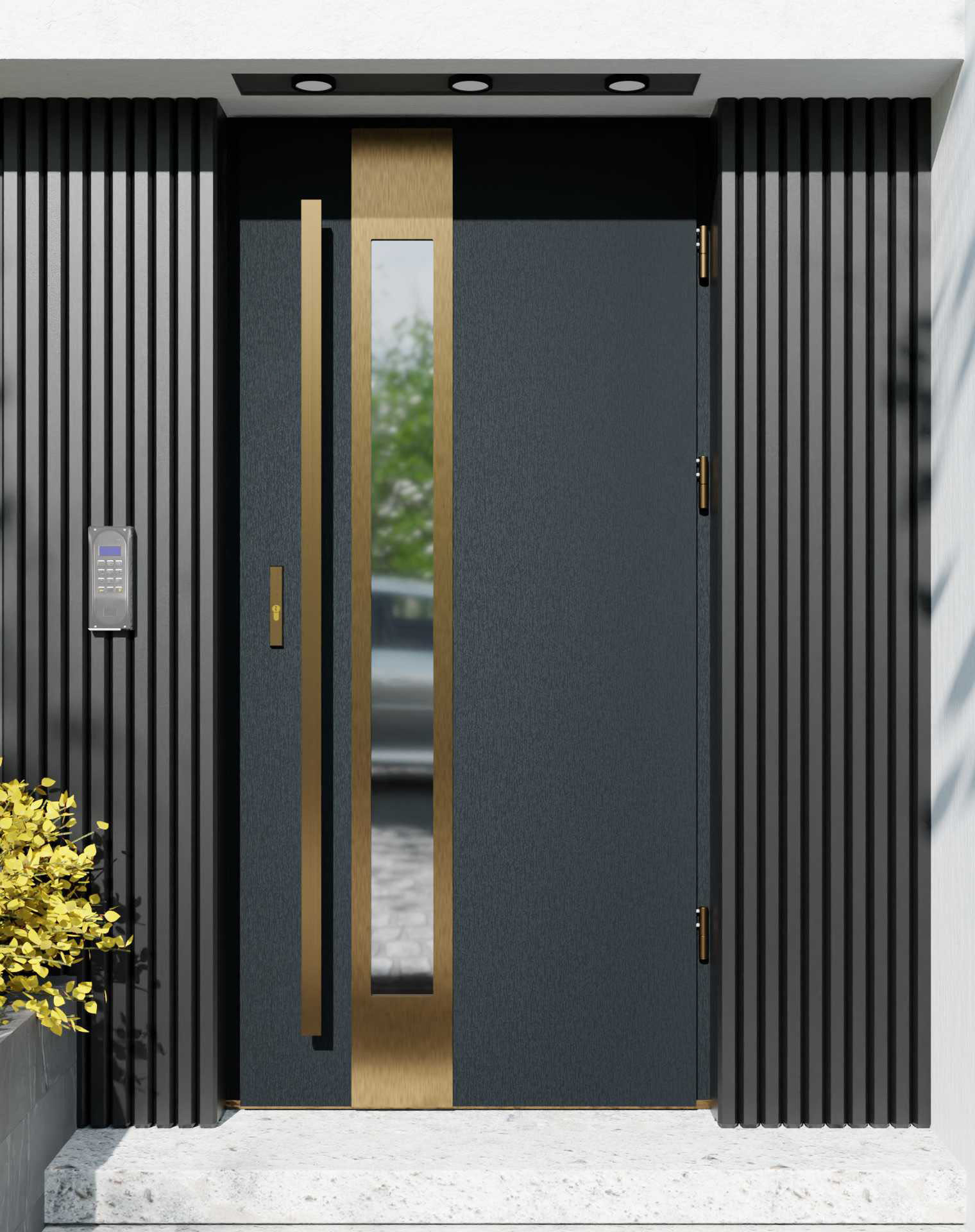 Drzwi zewnętrzne do domu z pochwytem i ościeżnicą aluminiową Otto 35B Gold w systemie Alu