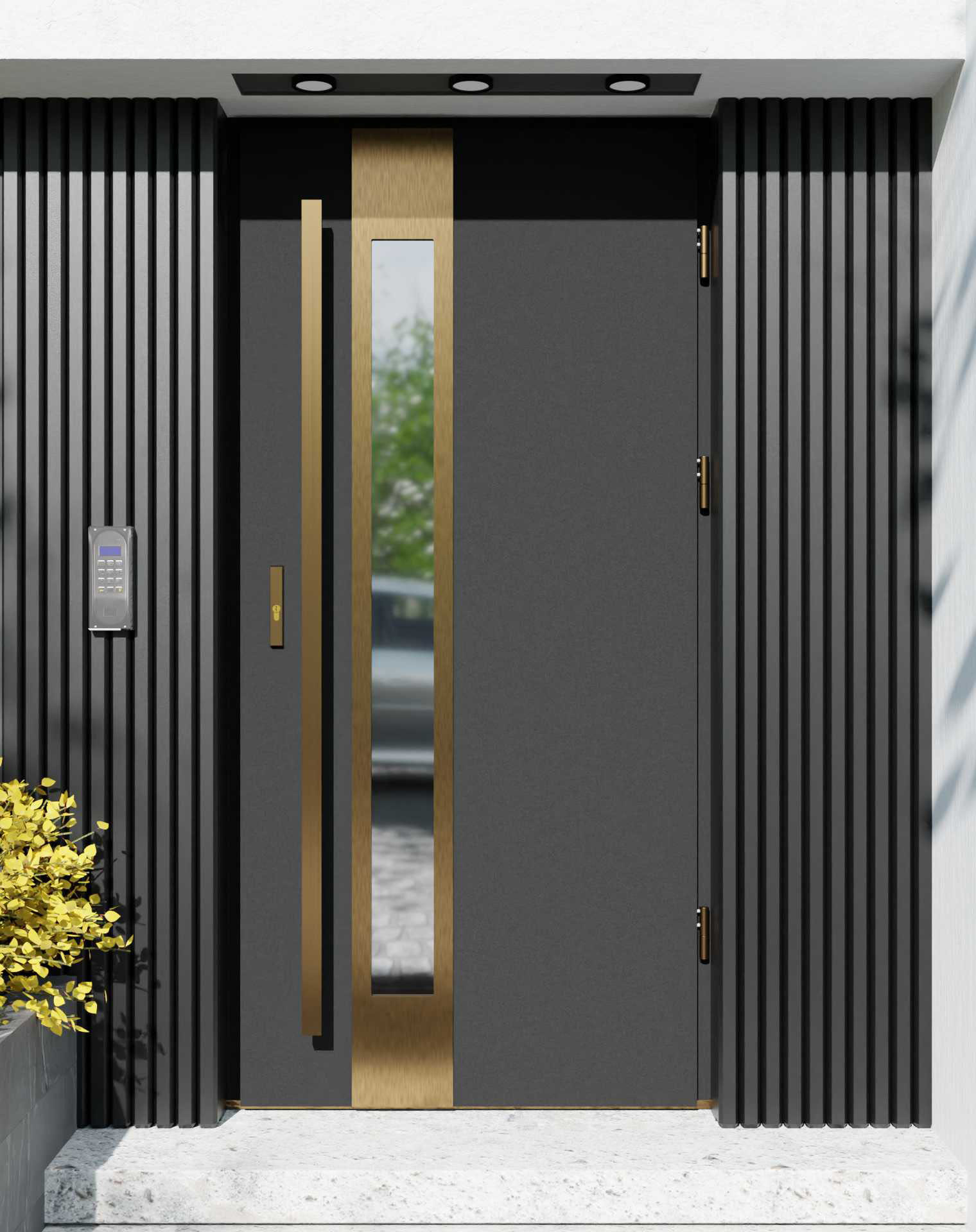 Drzwi zewnętrzne do domu z pochwytem i ościeżnicą aluminiową Otto 35B Gold w systemie Alu