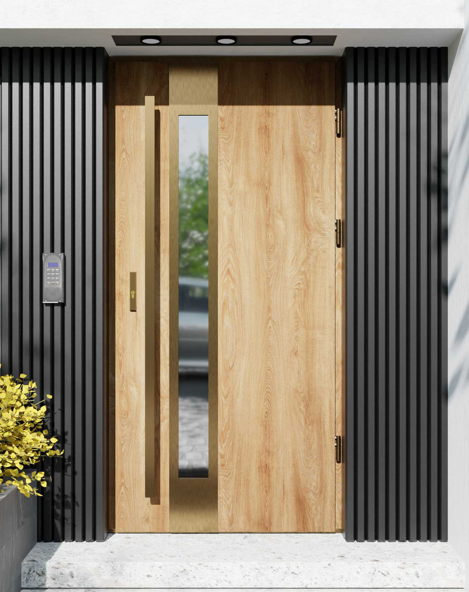 Drzwi zewnętrzne do domu z pochwytem i ościeżnicą aluminiową Otto 35B Gold w systemie Alu