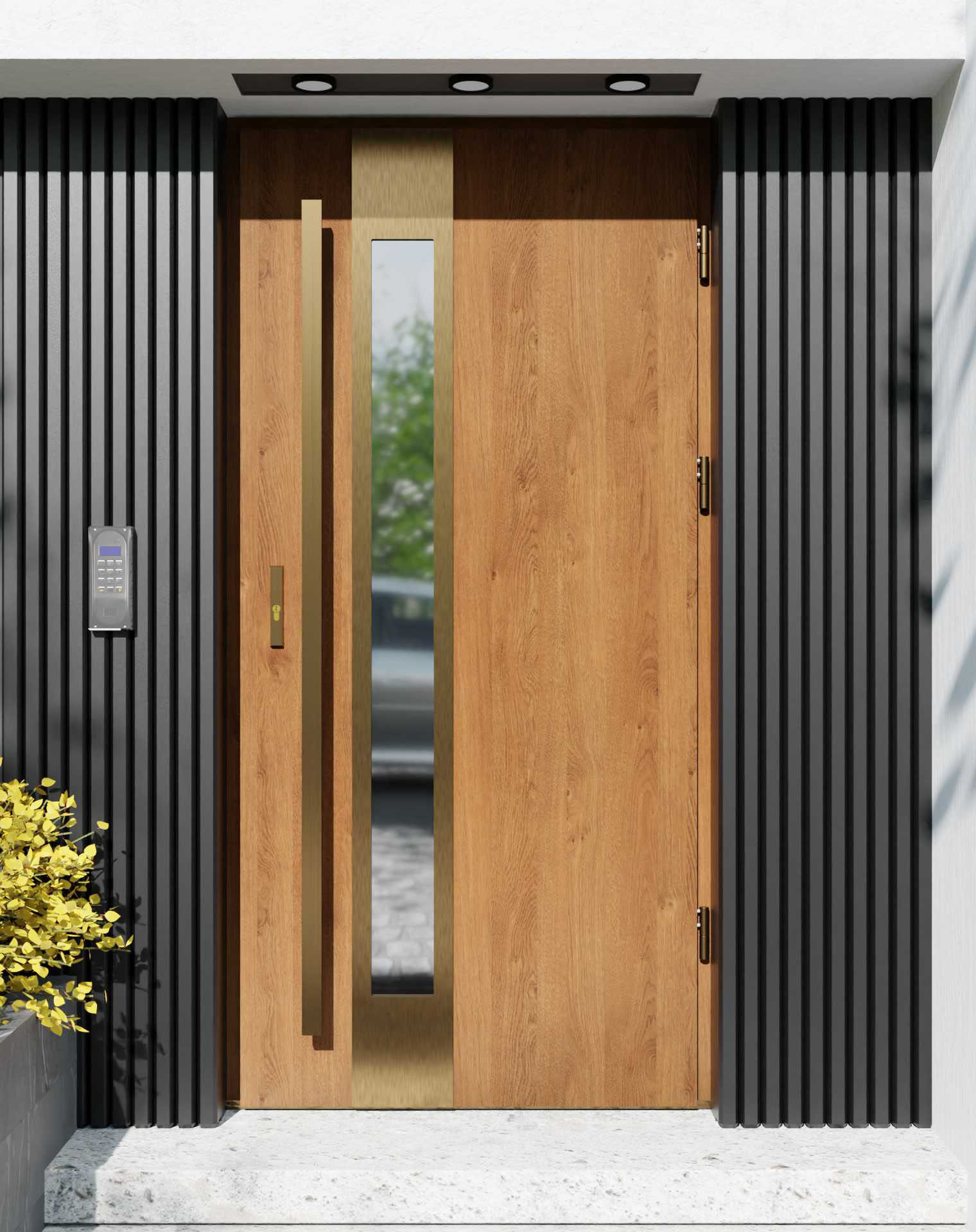 Drzwi zewnętrzne do domu z pochwytem i ościeżnicą aluminiową Otto 35B Gold w systemie Alu