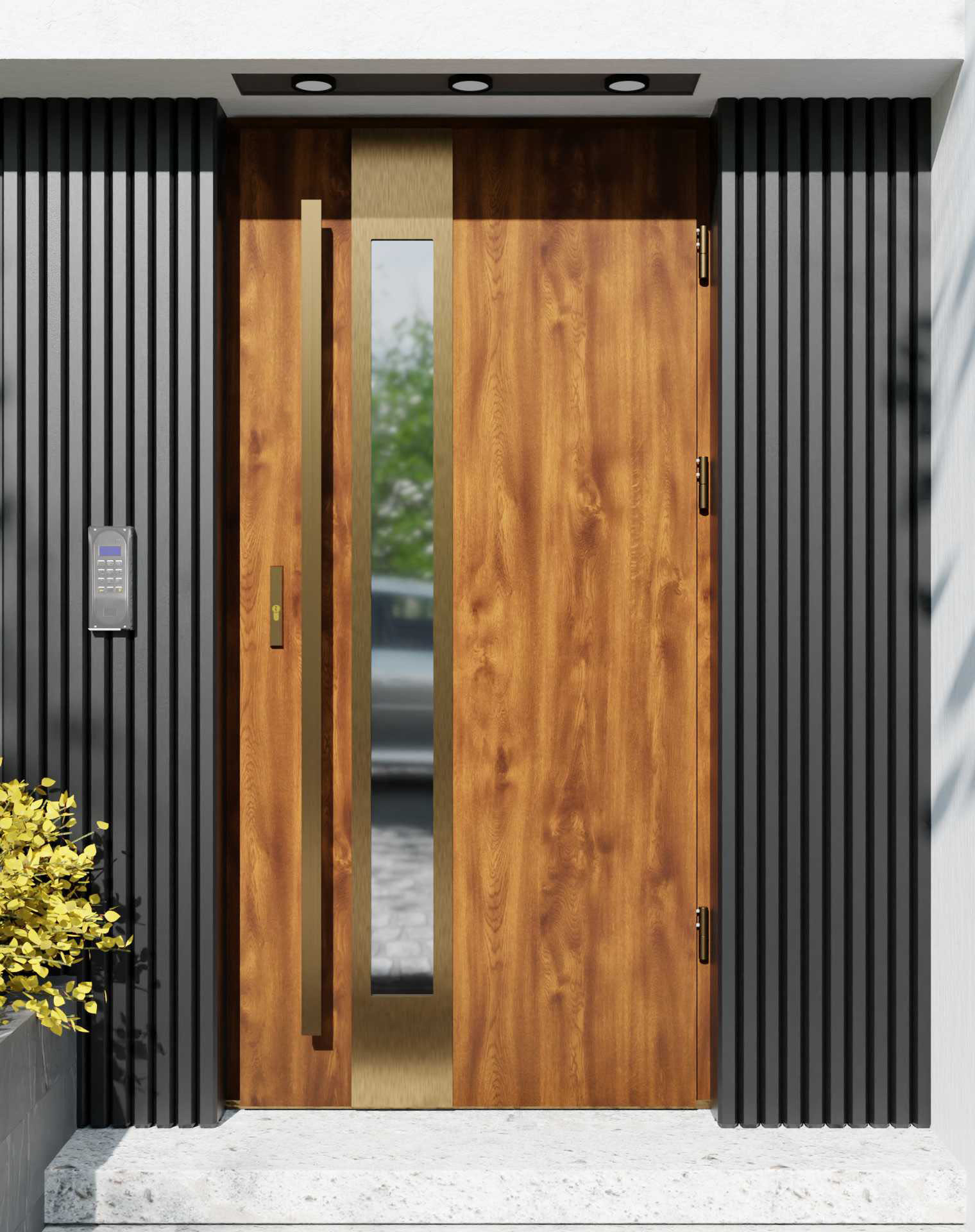 Drzwi zewnętrzne do domu z pochwytem i ościeżnicą aluminiową Otto 35B Gold w systemie Alu