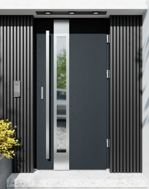 Drzwi zewnętrzne do domu z pochwytem i ościeżnicą aluminiową Otto 35B w systemie Alu