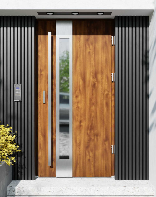 Drzwi zewnętrzne do domu z pochwytem i ościeżnicą drewnianą Otto 35B w systemie Wood extra