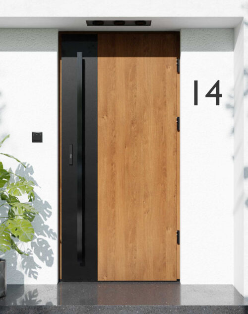 Drzwi zewnętrzne do domu z pochwytem i ościeżnicą aluminiową Otto 41 Noir Matt w systemie Alu extra