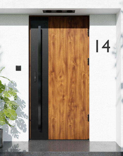 Drzwi zewnętrzne do domu z pochwytem i ościeżnicą drewnianą Otto 41 Noir Matt w systemie Wood extra