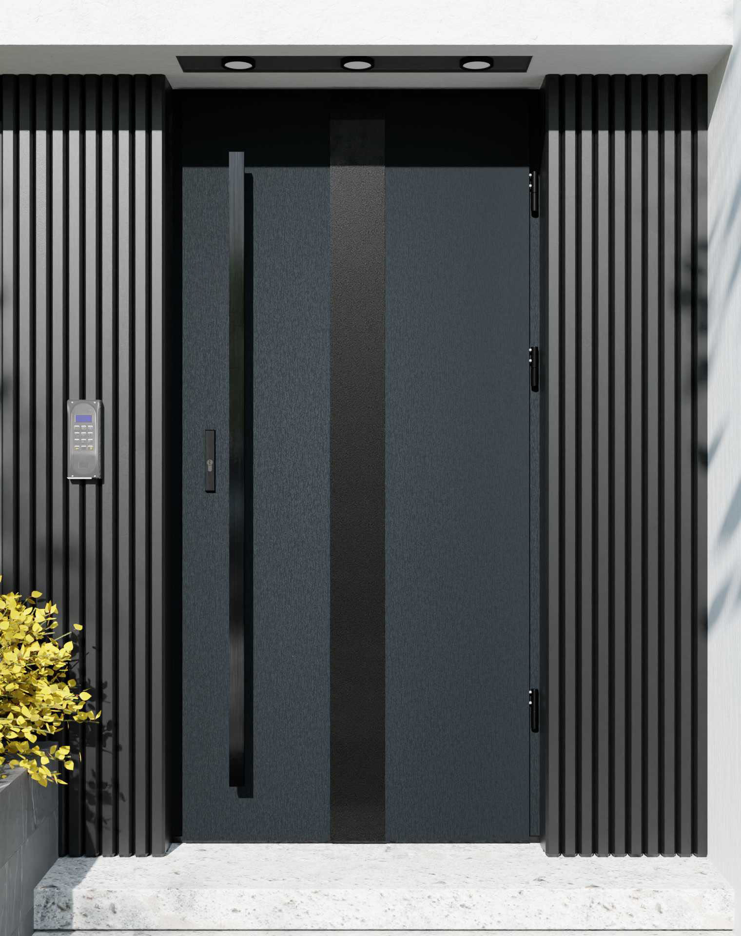 Drzwi zewnętrzne do domu z pochwytem i ościeżnicą drewnianą Otto 42 Noir Matt w systemie Wood extra