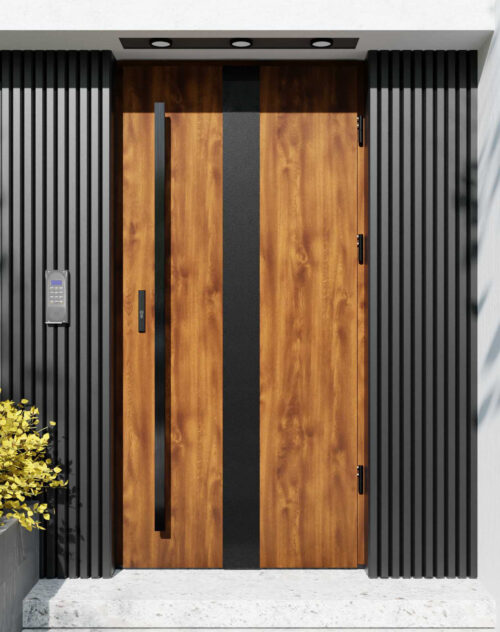 Drzwi zewnętrzne do domu z pochwytem i ościeżnicą aluminiową Otto 42 Noir Matt w systemie Alu