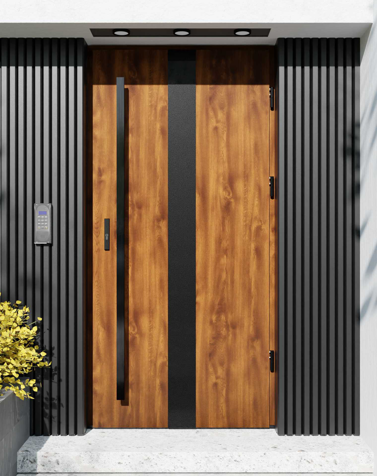 Drzwi zewnętrzne do domu z pochwytem i ościeżnicą drewnianą Otto 42 Noir Matt w systemie Wood extra