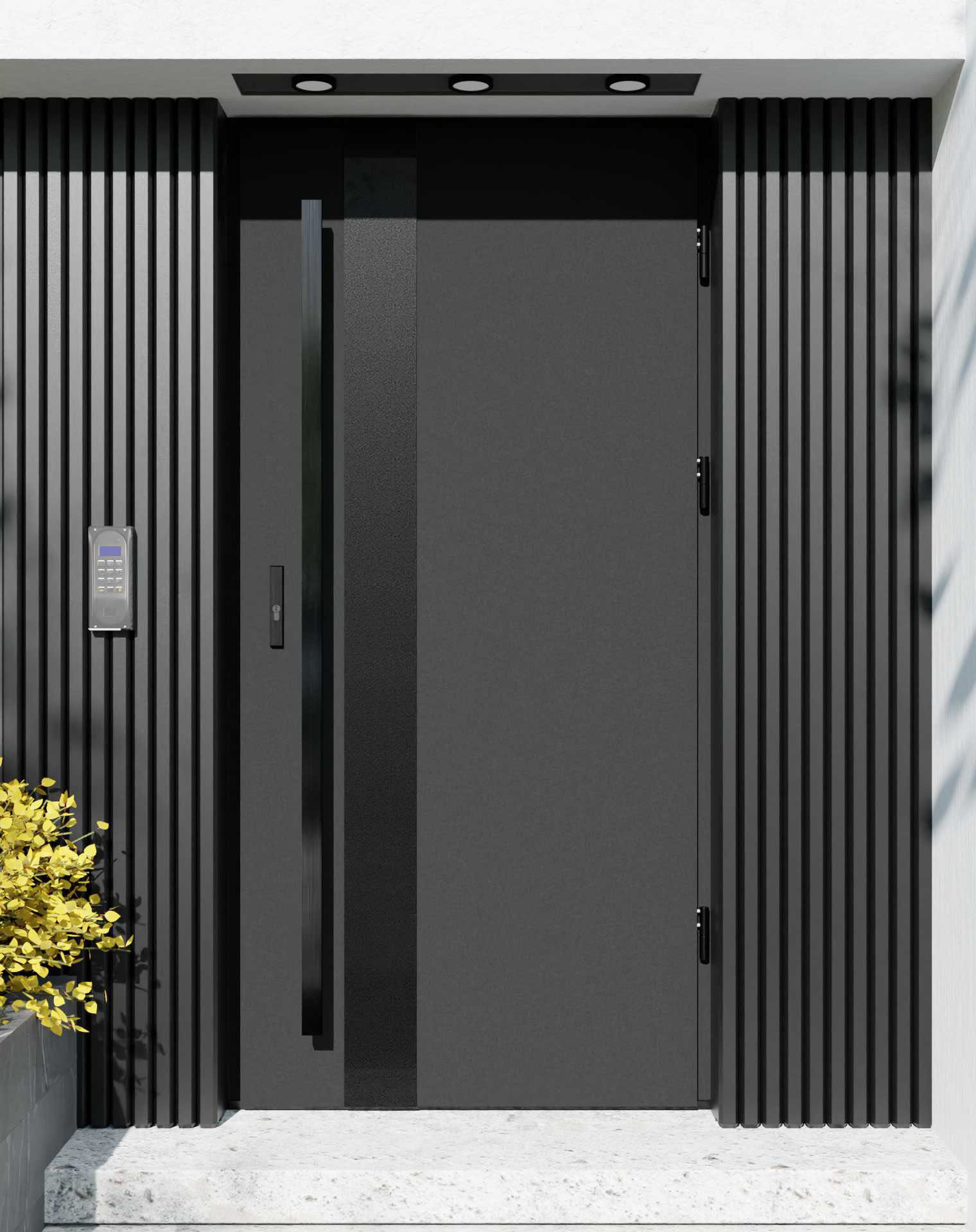 Drzwi zewnętrzne do domu z pochwytem i ościeżnicą drewnianą Otto 42B Noir Matt w systemie Wood extra