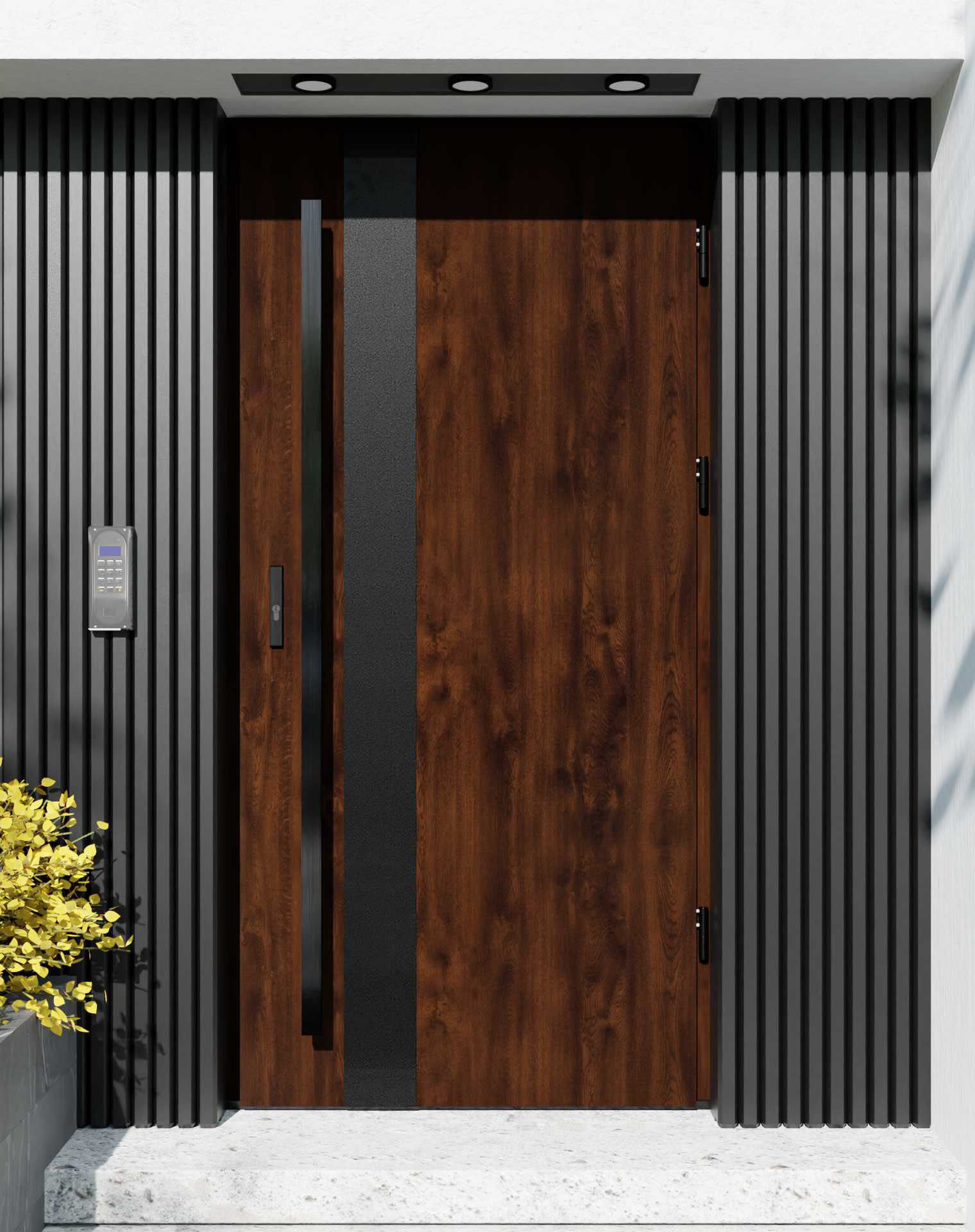 Drzwi zewnętrzne do domu z pochwytem i ościeżnicą drewnianą Otto 42B Noir Matt w systemie Wood extra