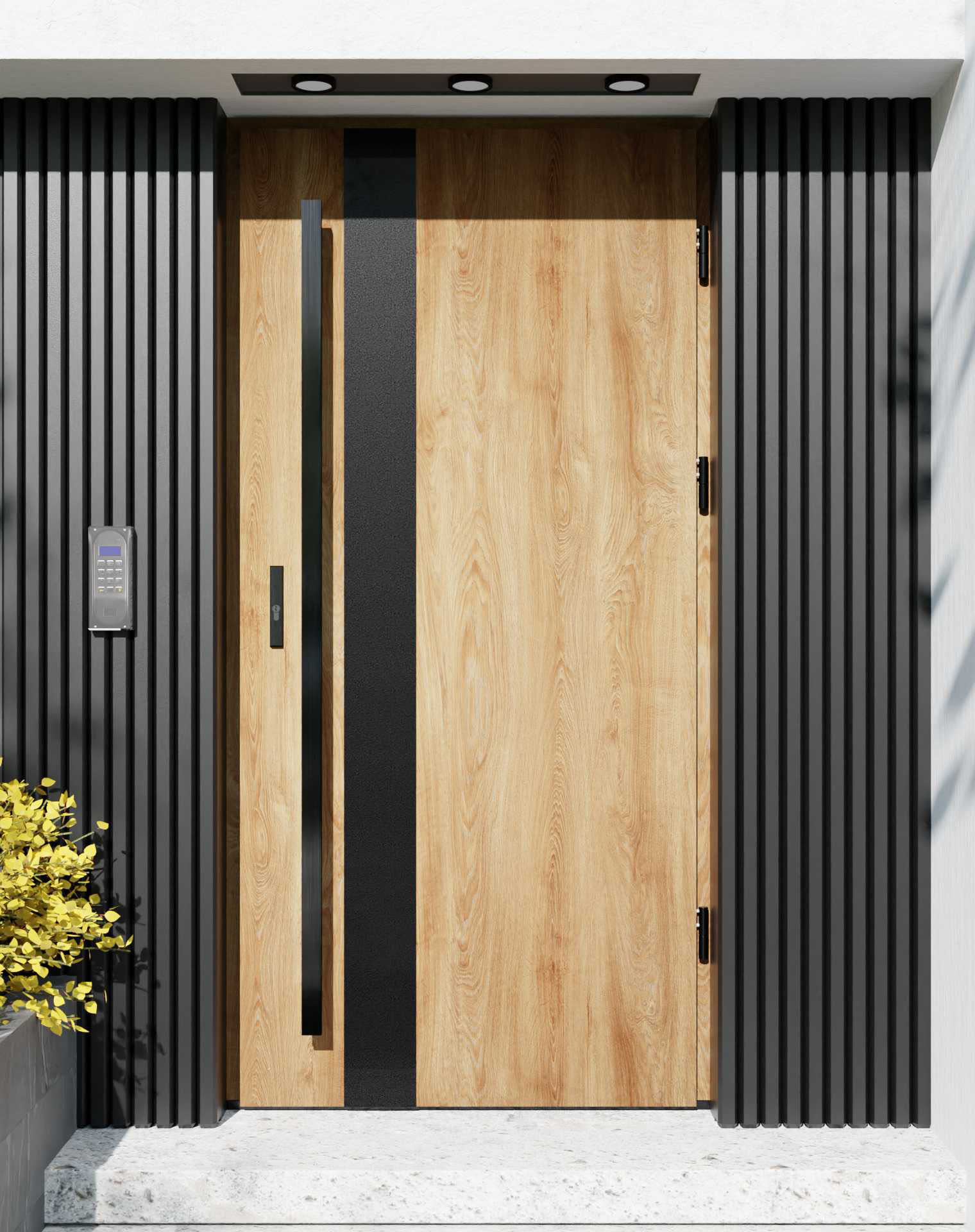 Drzwi zewnętrzne do domu z pochwytem i ościeżnicą drewnianą Otto 42B Noir Matt w systemie Wood extra