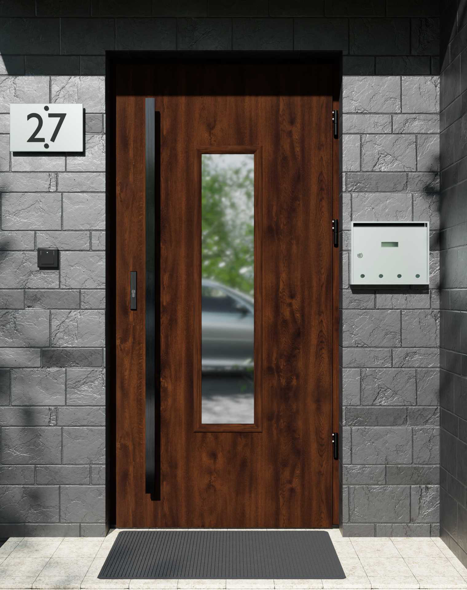 Drzwi zewnętrzne do domu z pochwytem i ościeżnicą drewnianą Otto 49 w systemie Wood extra