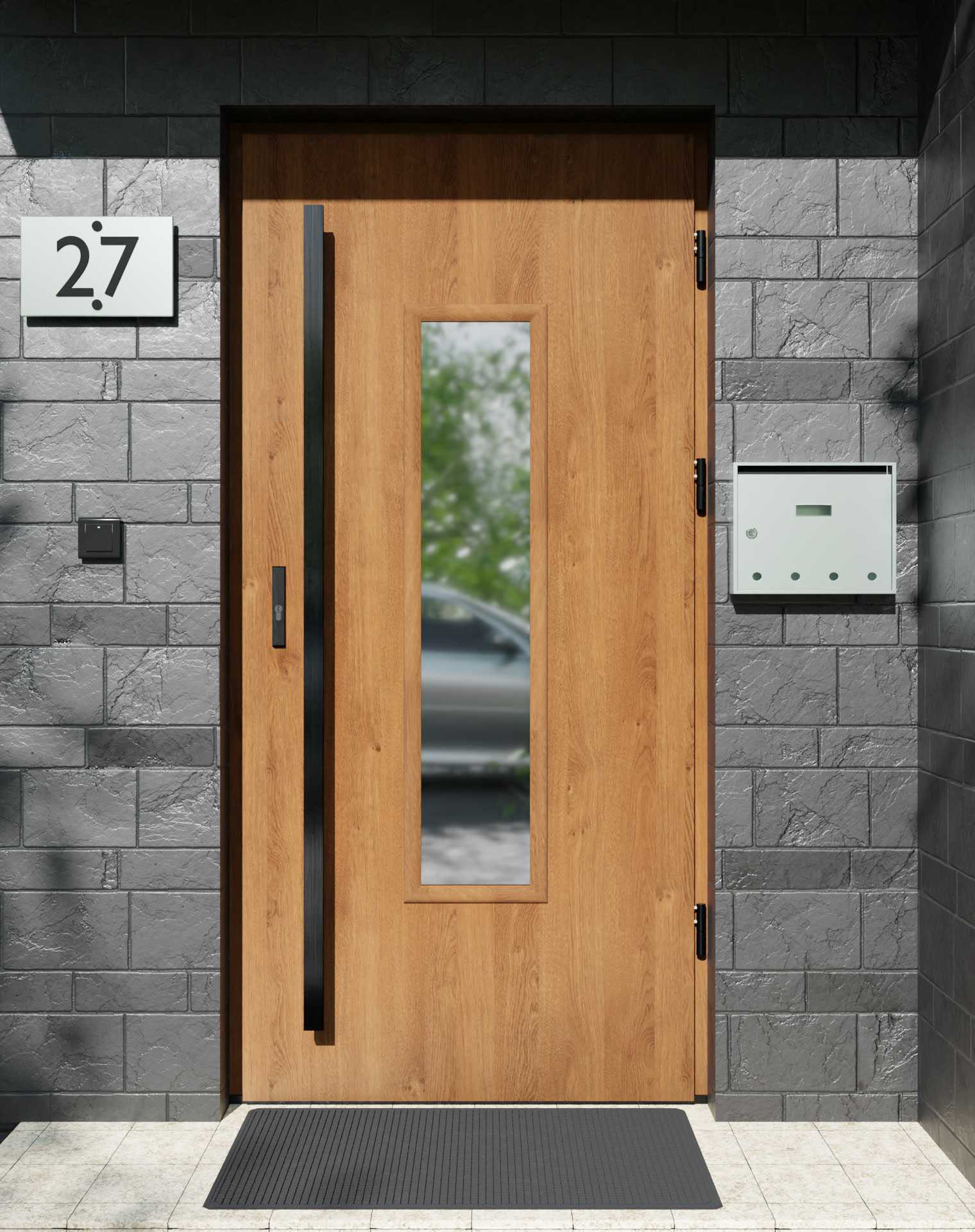 Drzwi zewnętrzne do domu z pochwytem i ościeżnicą drewnianą Otto 49 w systemie Wood extra