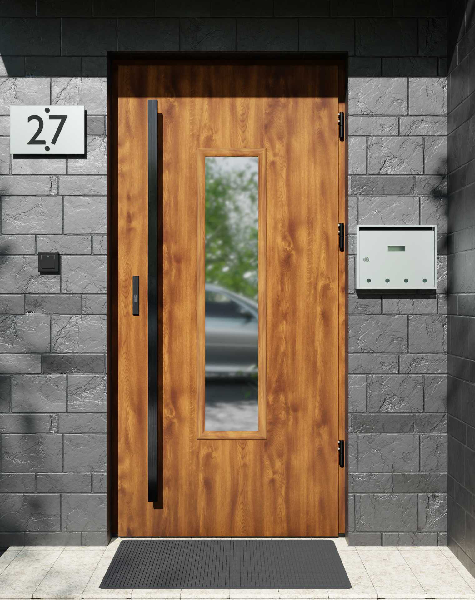 Drzwi zewnętrzne do domu z pochwytem i ościeżnicą drewnianą Otto 49 w systemie Wood extra