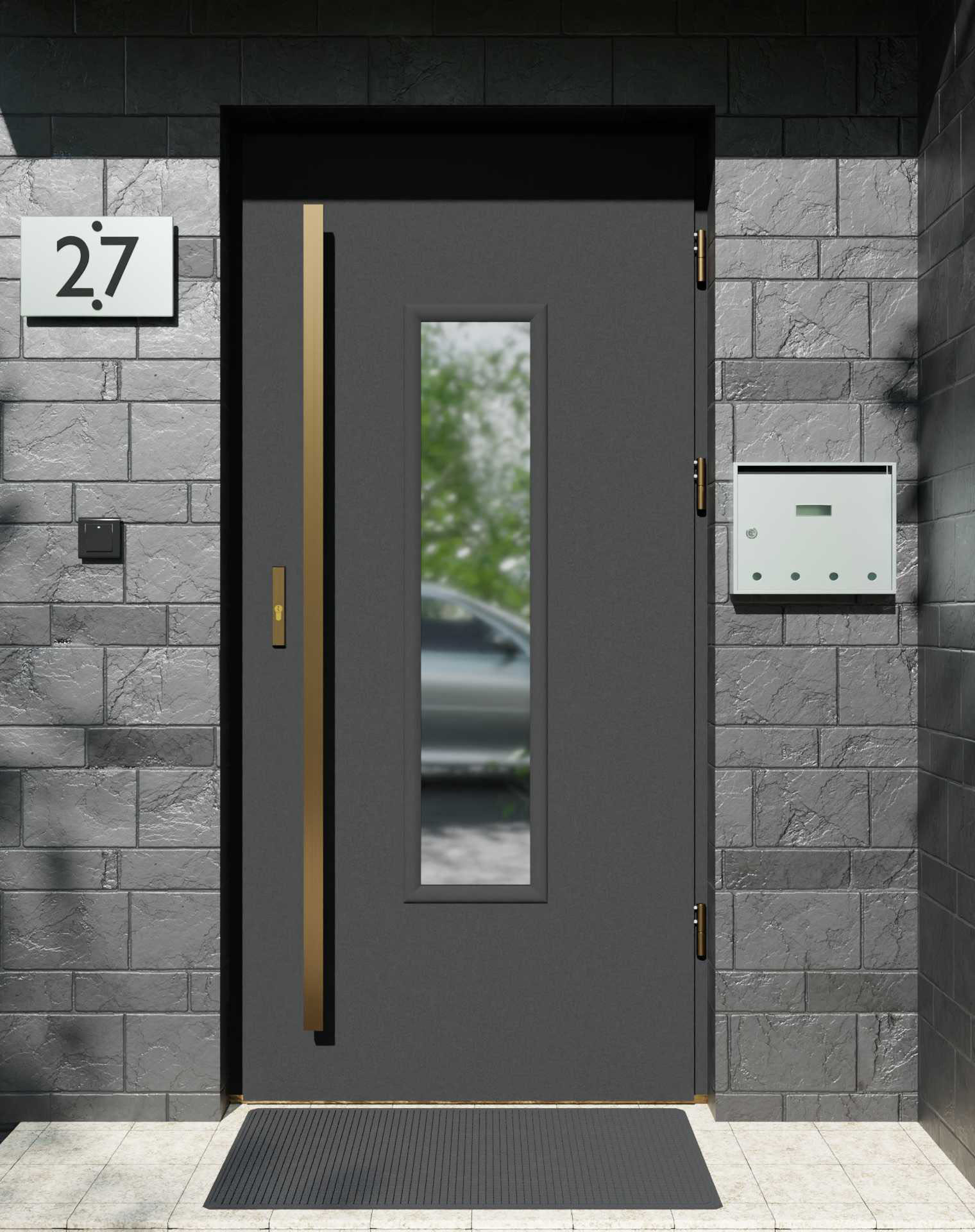 Drzwi zewnętrzne do domu z pochwytem i ościeżnicą drewnianą Otto 49 w systemie Wood extra