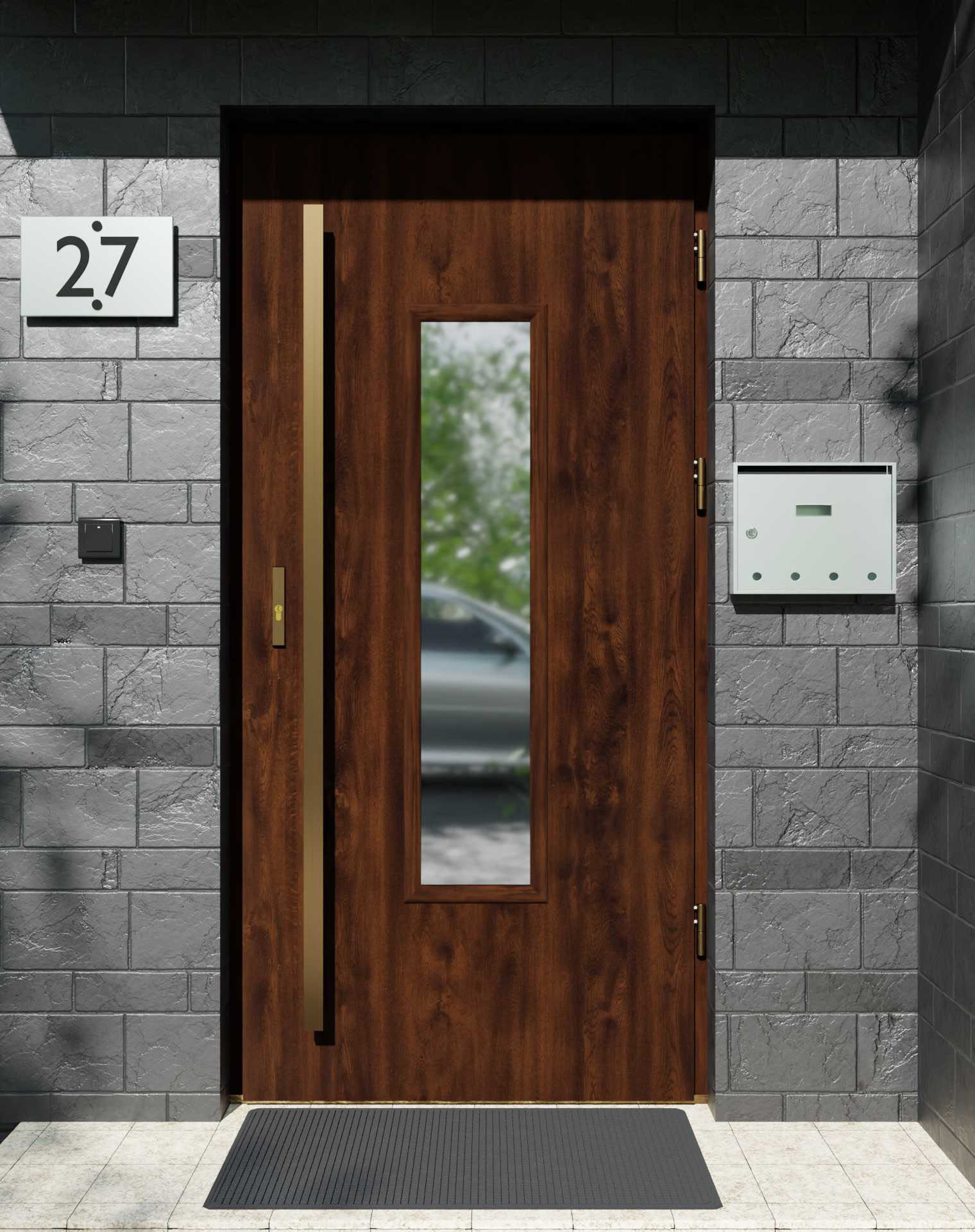 Drzwi zewnętrzne do domu z pochwytem i ościeżnicą drewnianą Otto 49 w systemie Wood extra