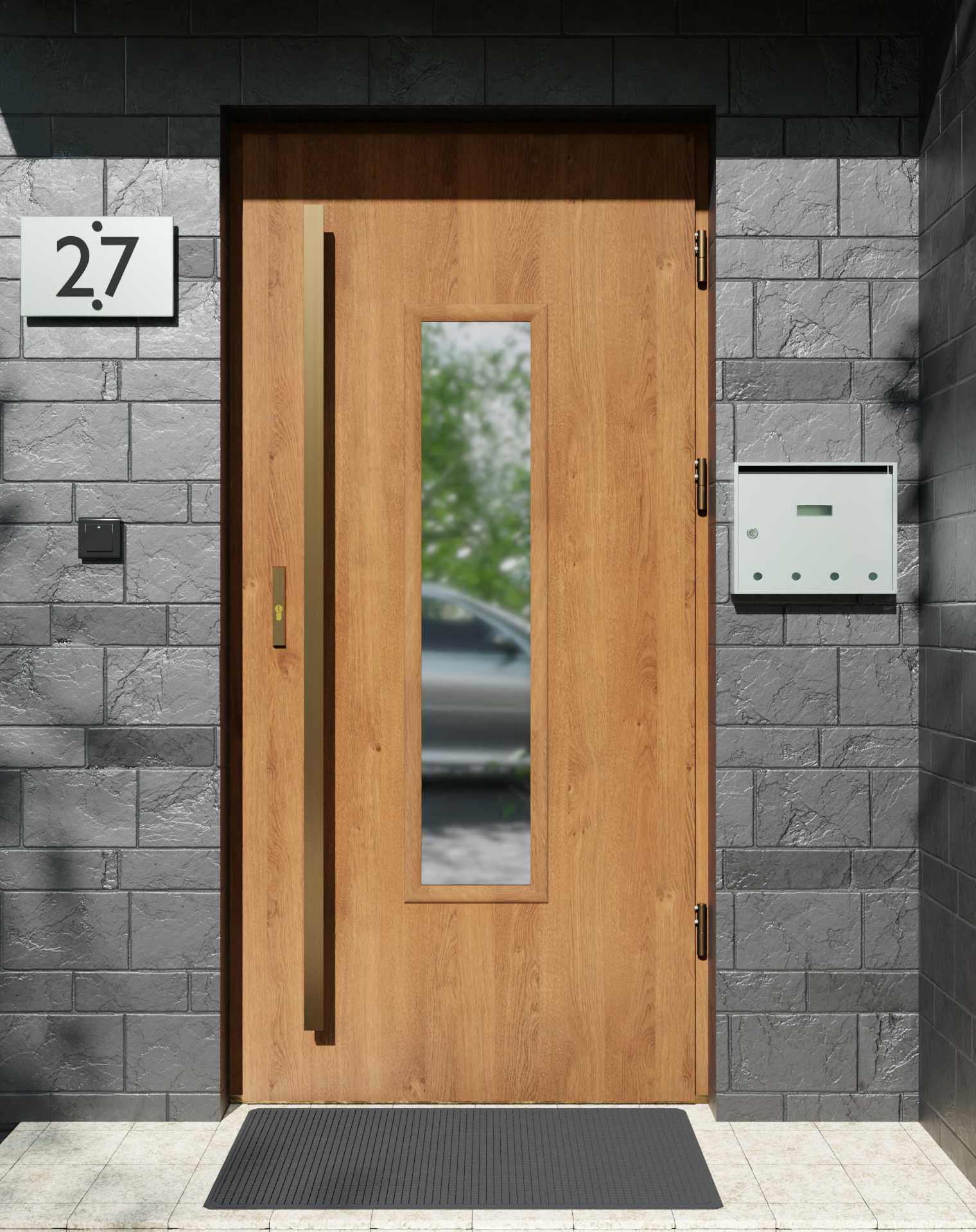 Drzwi zewnętrzne do domu z pochwytem i ościeżnicą drewnianą Otto 49 w systemie Wood extra