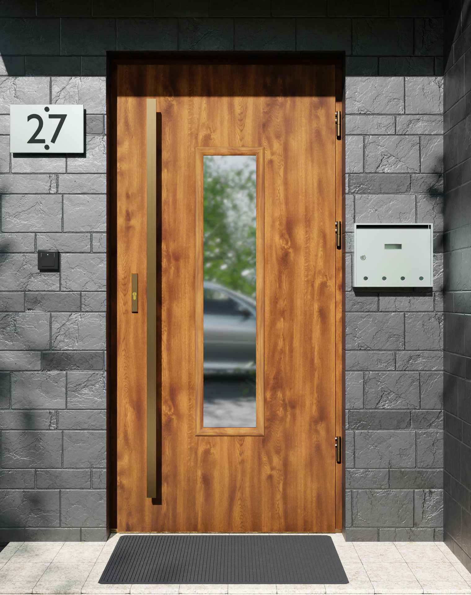 Drzwi zewnętrzne do domu z pochwytem i ościeżnicą drewnianą Otto 49 w systemie Wood extra