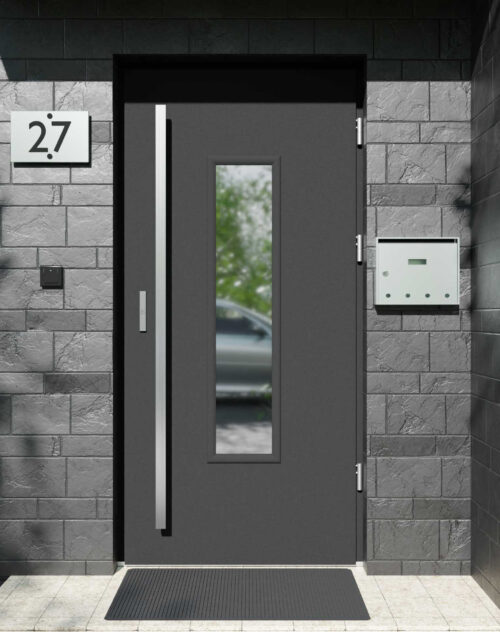 Drzwi zewnętrzne do domu z pochwytem i ościeżnicą aluminiową Otto 49 w systemie Alu extra