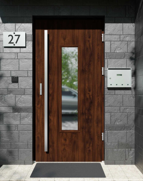 Drzwi zewnętrzne do domu z pochwytem i ościeżnicą aluminiową Otto 49 w systemie Alu