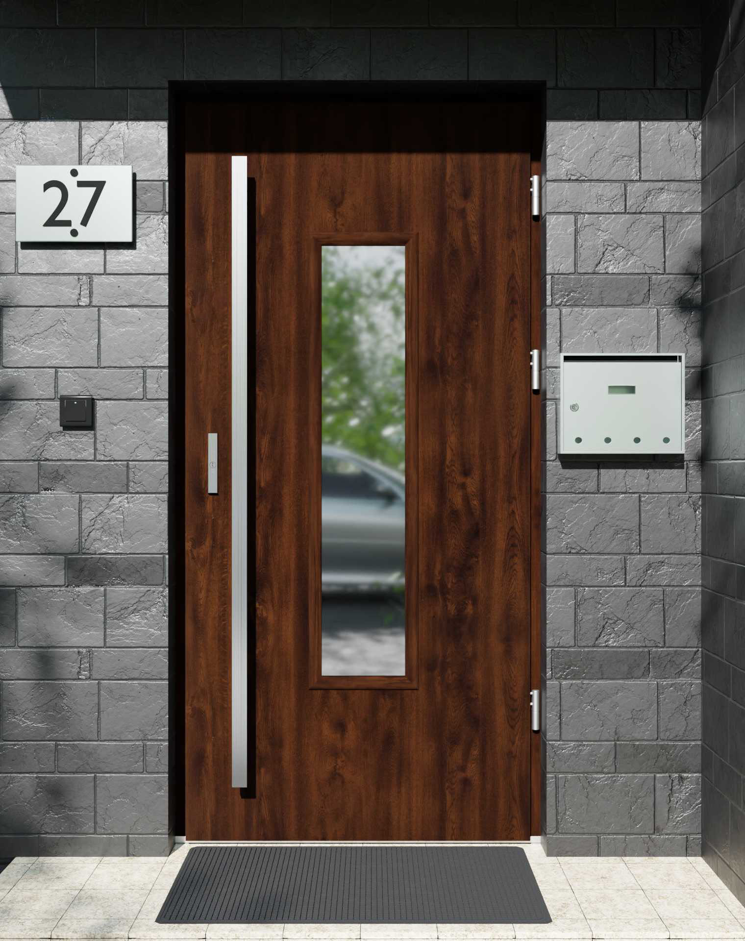 Drzwi zewnętrzne do domu z pochwytem i ościeżnicą drewnianą Otto 49 w systemie Wood extra