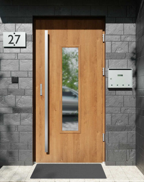 Drzwi zewnętrzne do domu z pochwytem i ościeżnicą drewnianą Otto 49 w systemie Wood extra