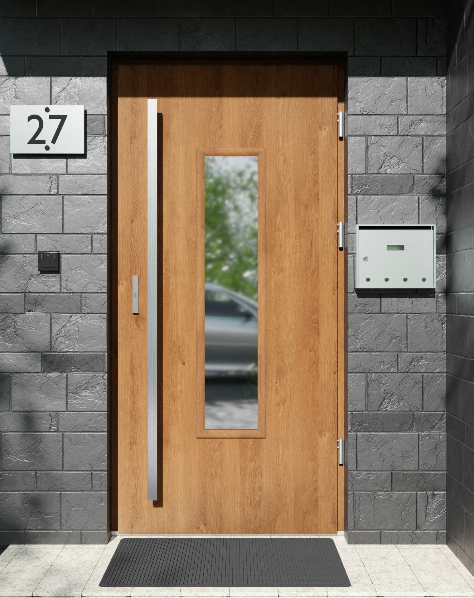 Drzwi zewnętrzne do domu z pochwytem i ościeżnicą drewnianą Otto 49 w systemie Wood extra