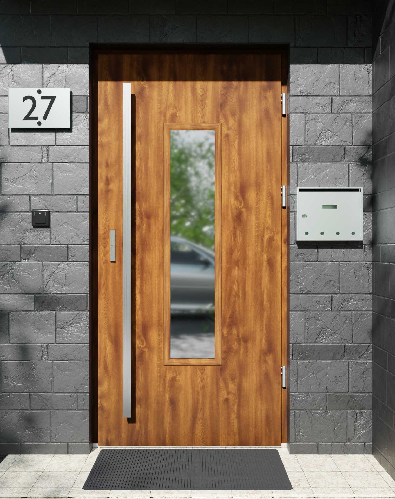 Drzwi zewnętrzne do domu z pochwytem i ościeżnicą drewnianą Otto 49 w systemie Wood extra