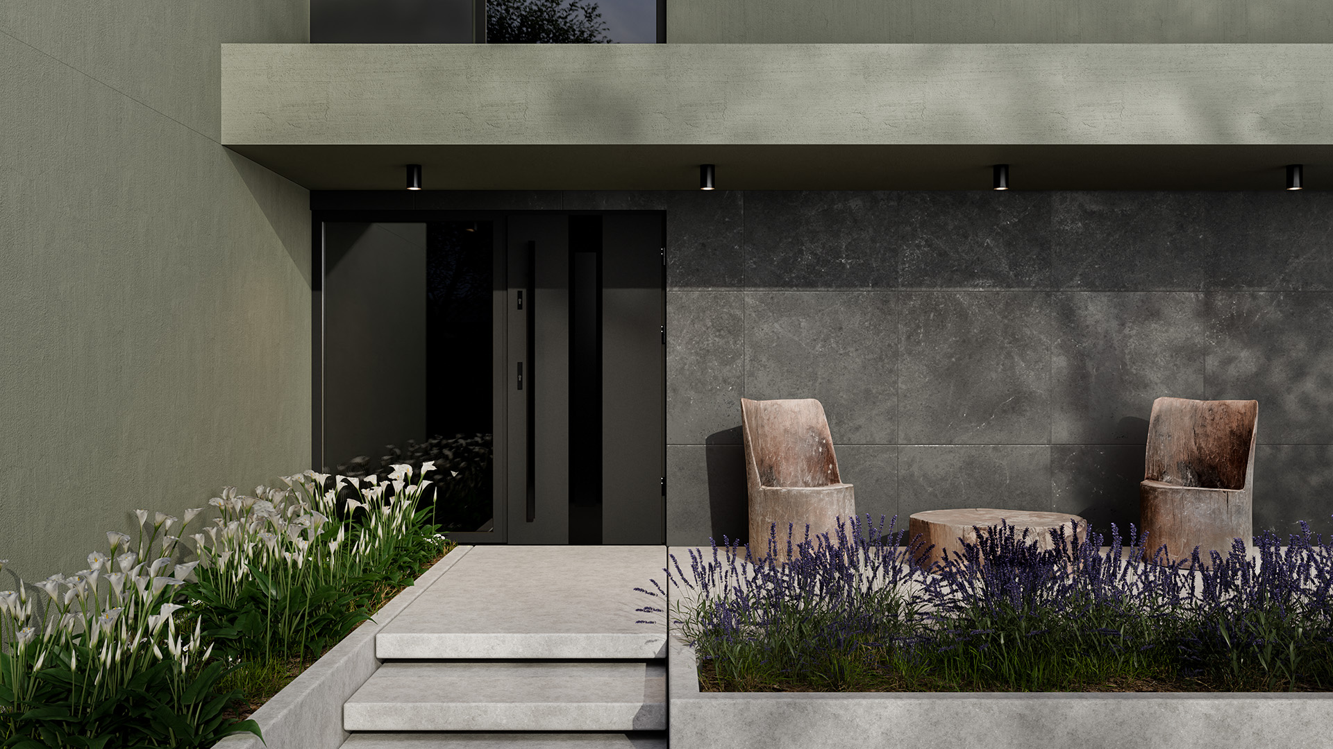 Drzwi zewnętrzne w kolorze antracyt w pochwytem i dostawką boczną