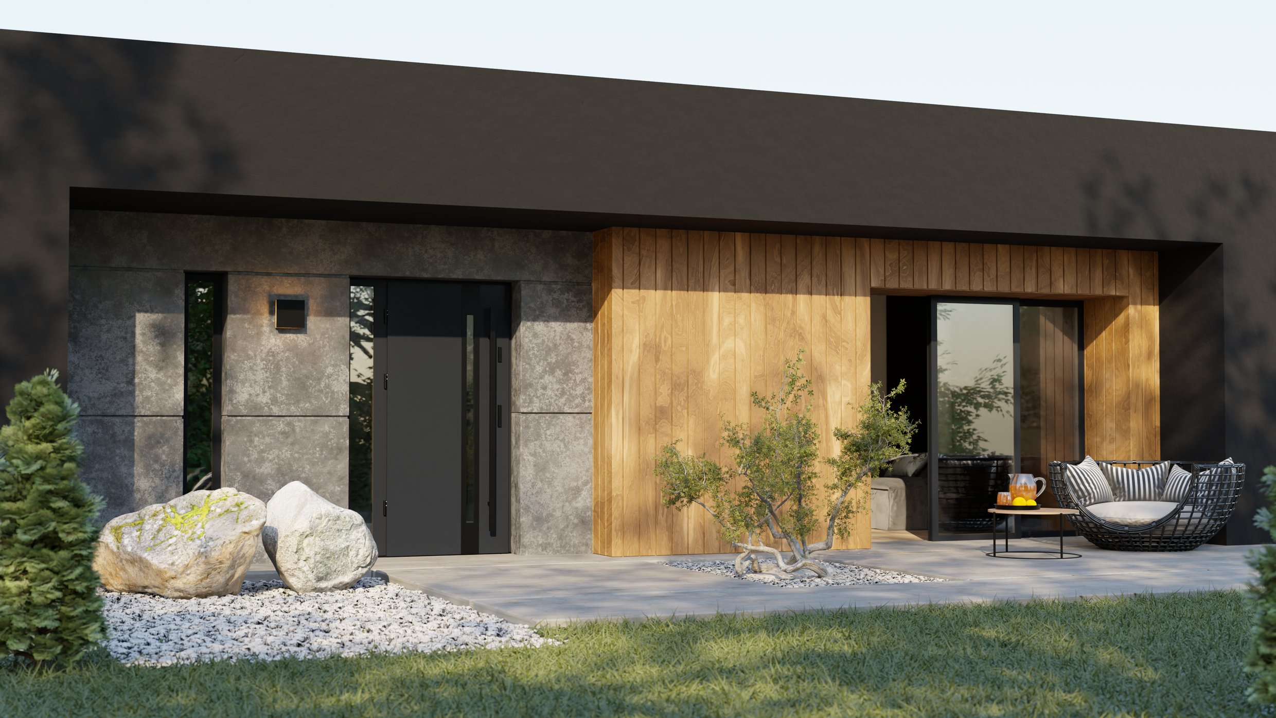 Nowoczesne drzwi zewnętrzne antracytowe w promocji